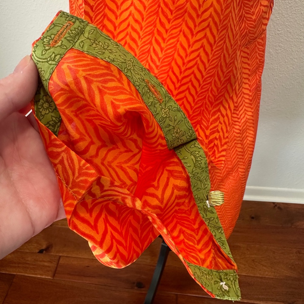 Roberta Roller Rabbit Vibrant Orange Patterned Silk Dress - Picture 5 of 13